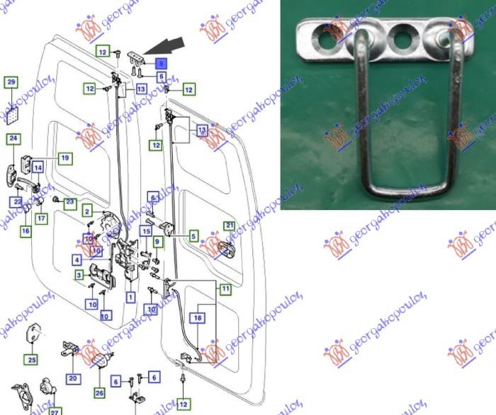 ΚΛΕΙΔΑΡΙΑ ΣΤΑΘΕΡΗ ΠΟΡΤΑΣ ΠΙΣΩ ΔΙΠΛΗΣ ΑΝΩ (ΓΑΝΤΖΟΣ) ΔΕΞ