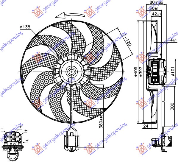 ΒΕΝΤΙΛΑΤΕΡ (ΜΟΤΕΡ+ΦΤΕΡΩΤΗ) (400mm) (4PIN) 1.4-1.6-1.8 TURBO