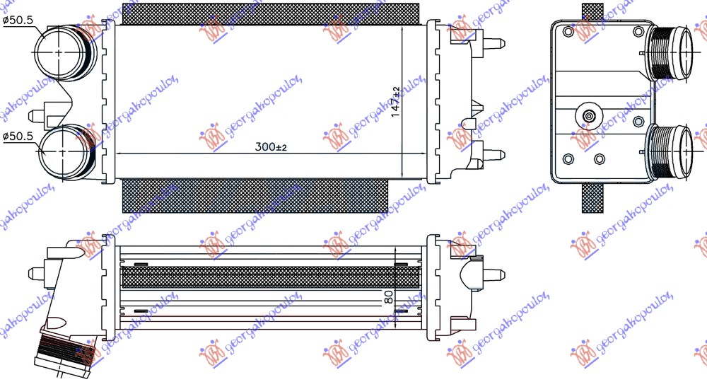 ΨΥΓΕΙΟ INTERCOOLER 1.5-1.6 TDCi ΠΑΡΟΧΕΣ ΙΣΙΕΣ (300x147x80)
