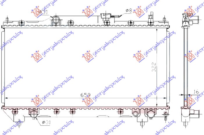ΨΥΓEIO 1.6-1.8 ΒΕΝΖΙΝΗ +/-AC -2000 (325x660) ΠΑΡΟΧΕΣ ΠΛΕΥΡΑ ΟΔΗΓΟΥ (KOYO)