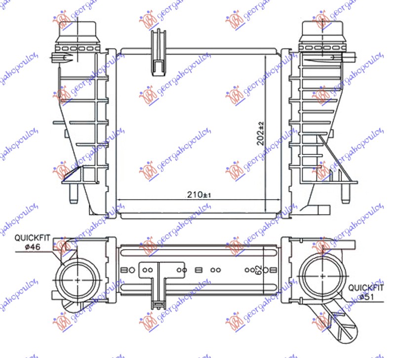 ΨΥΓΕΙΟ INTERCOOLER 1.5 dCi ΠΕΤΡΕΛΑΙΟ (210x202x62)ΚΟΥΜΠΩΤΑ
