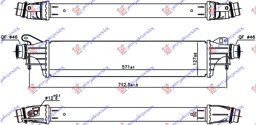 ΨΥΓΕΙΟ INTERCOOLER 1.4 TURBO ΒΕΝΖΙΝΗ (99-148 PS) (571x127x50)